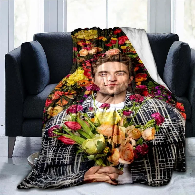 R-Robert Pattinson Printed Blanket Star Art Flannel Blanket Soft Warm Blanket for Living Room Bed Sofa Travel Blankets for Beds