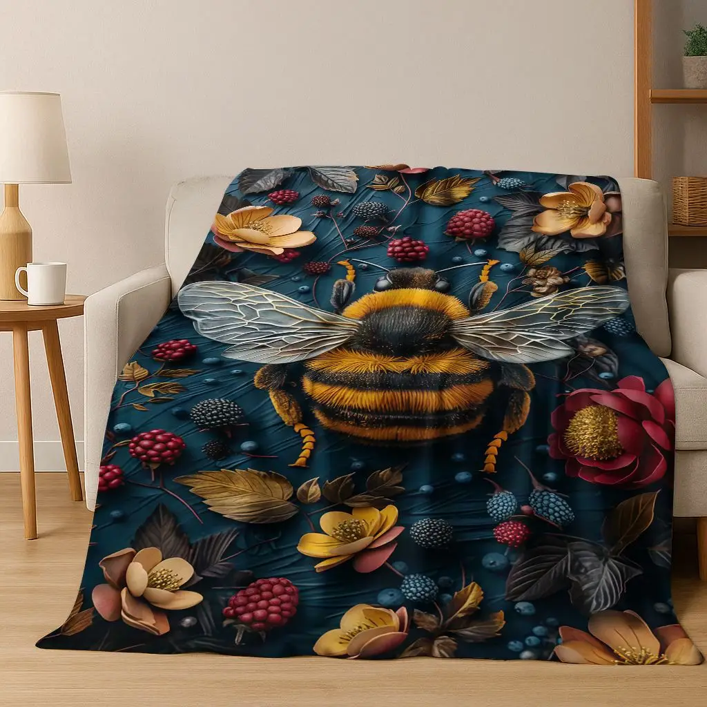 

Cute Cartoon Bee HoneyBee Insect Art Flannel Blanket,Cozy Soft Throw Blanket for Home Bedroom Bed Sofa Picnic Cover Gift Kids