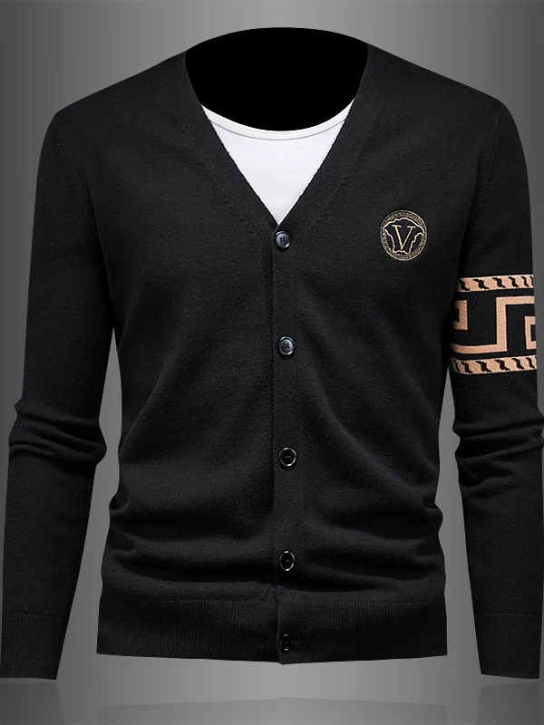 

Briti Sle V-Ne Knitted Wool Sweater Cardigan Men's Autumn Winter Slim Fit Embroidered Personali Faion Outerwear