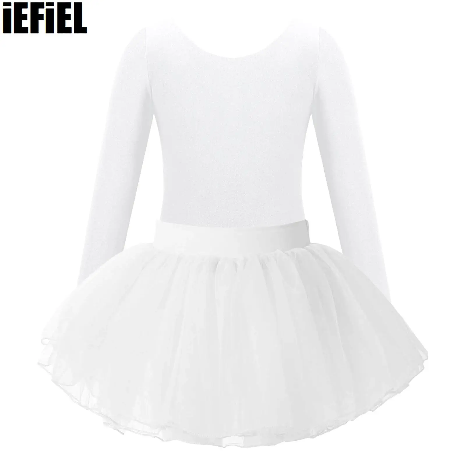 

Kids Girls Tutu Ballet Dance Outfits Long Sleeve Round Neck Leotard with Elastic Waistband Layered Skirt for Performance