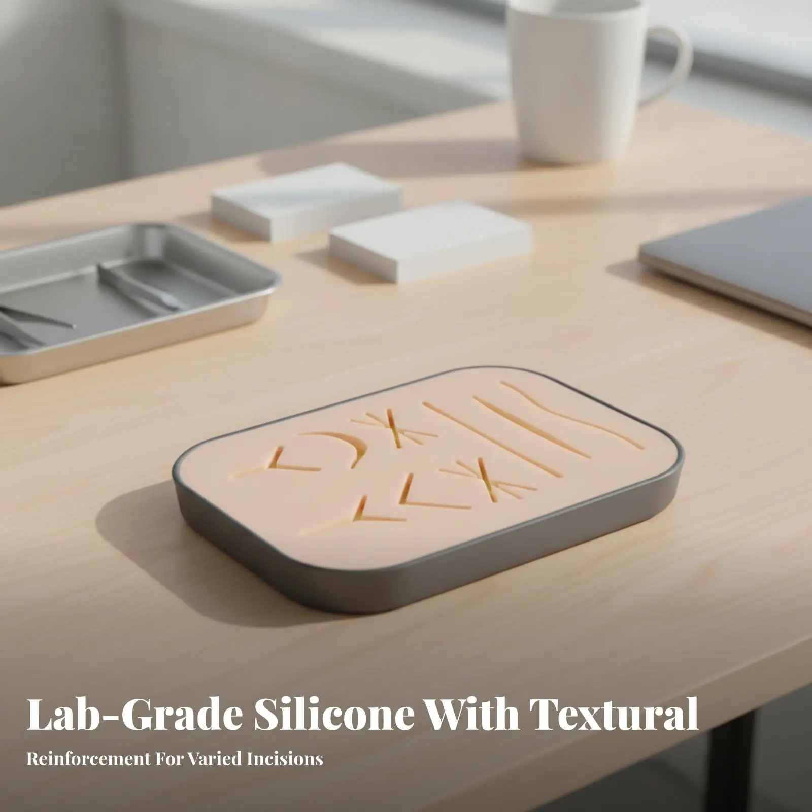Medical Training Pad Made of Silicone with Angled and Curved Incisions for Hands on Stitching Practice