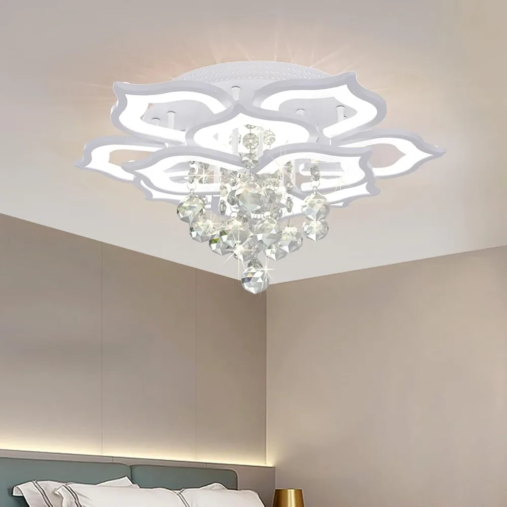 Modern ceiling lights, crystal flat mounted LED chandeliers ceiling lights with remote control living room, bedroom, hall