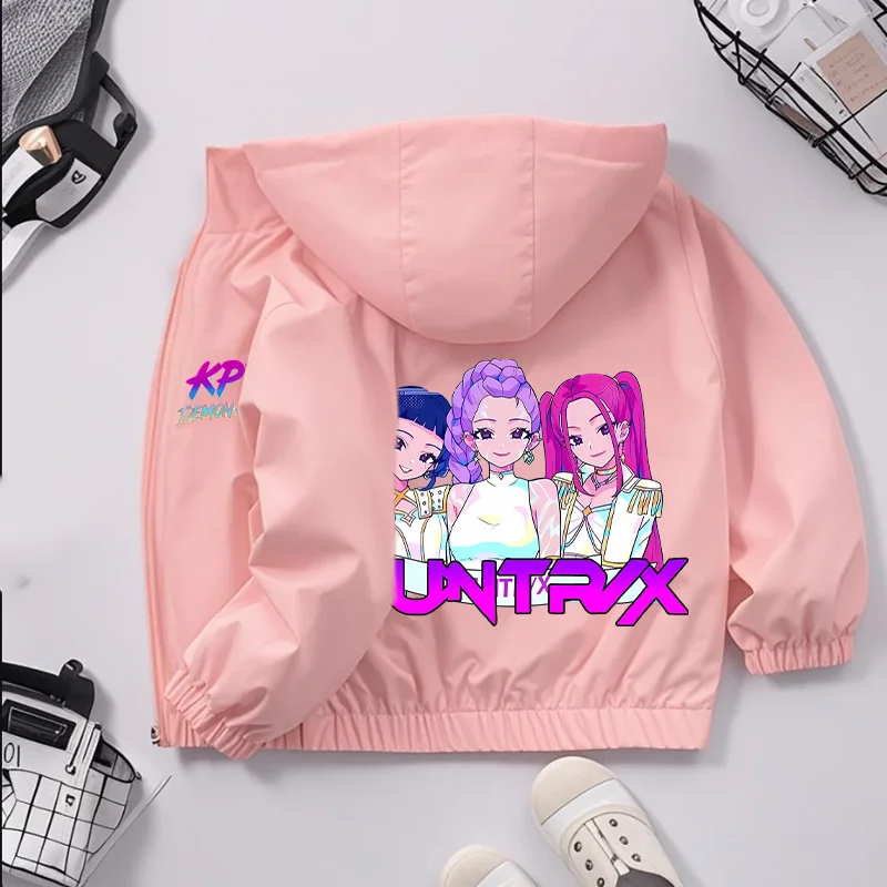 

Куртка KPop «Охотники на демонов», весенне-осенние трендовые детские пальто, ветровка для девочек, куртка с капюшоном в стиле аниме, детские подарки на день рождения