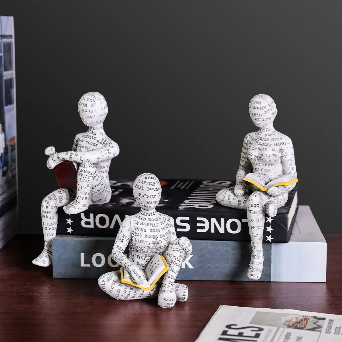 Nordic Book Lover Statue - Reading Person Resin Sculpture for Bookshelf Decor, Study Desk Ornament Minimalist Craft Decor