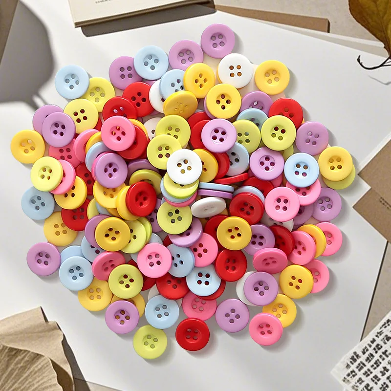 بقعة Hot البيع 15 مللي متر اللون الراتنج أربعة العين واسعة الحواف أزرار مختلط اللون أزرار اليدوية Diy بها بنفسك أزرار لون الحلوى #4