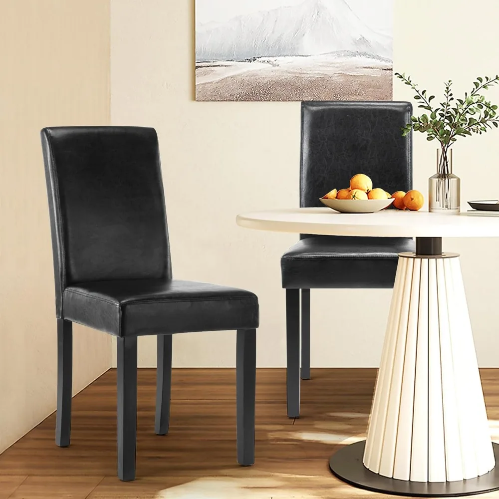 Dining Chair Set of 4 Urban Style PU Leather Dining Room Chair for Kitchen with Solid Wood Legs