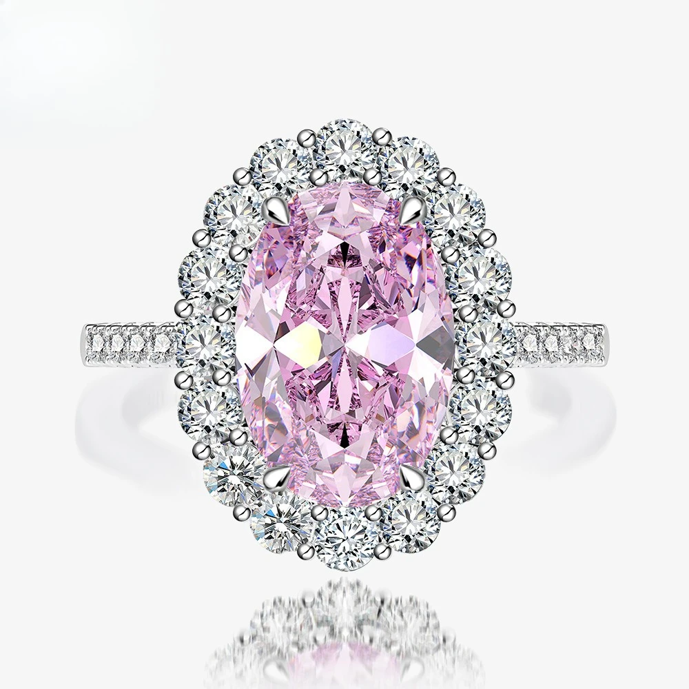 

Серебряное кольцо S925 с цирконом 5,6 карата, овальной формы, розового цвета, женские украшения