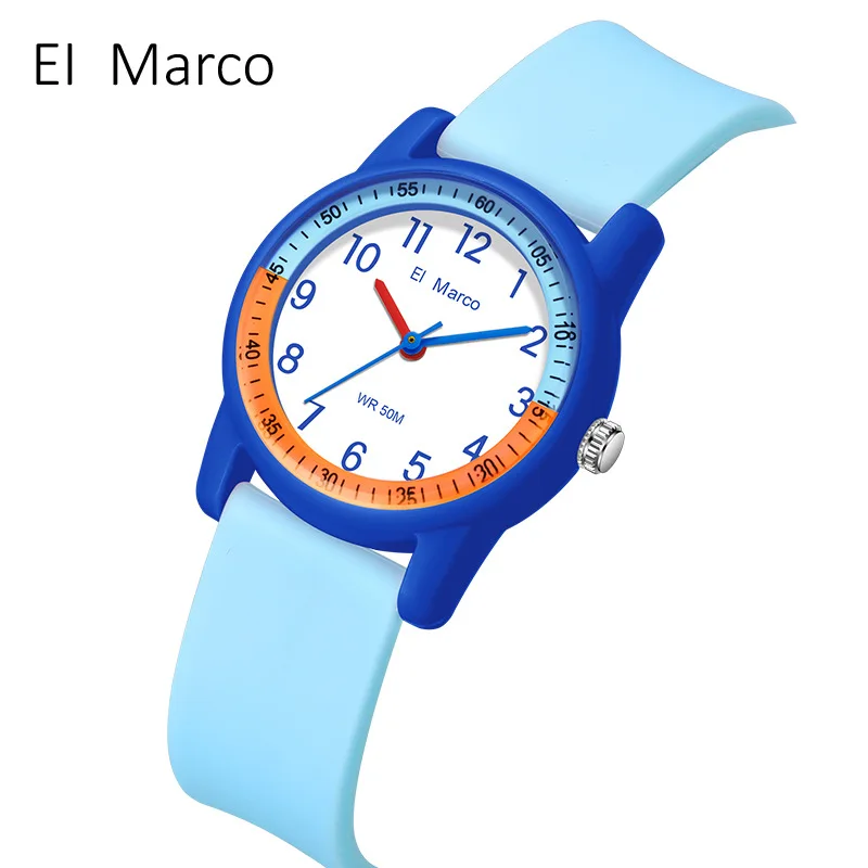 ساعة El Marco 6701 للأطفال مقاومة للماء ومضادة للسقوط من مادة TPU بحزام صديق للبشرة وساعة كوارتز بسيطة للطلاب امتحان رياضي خارجي