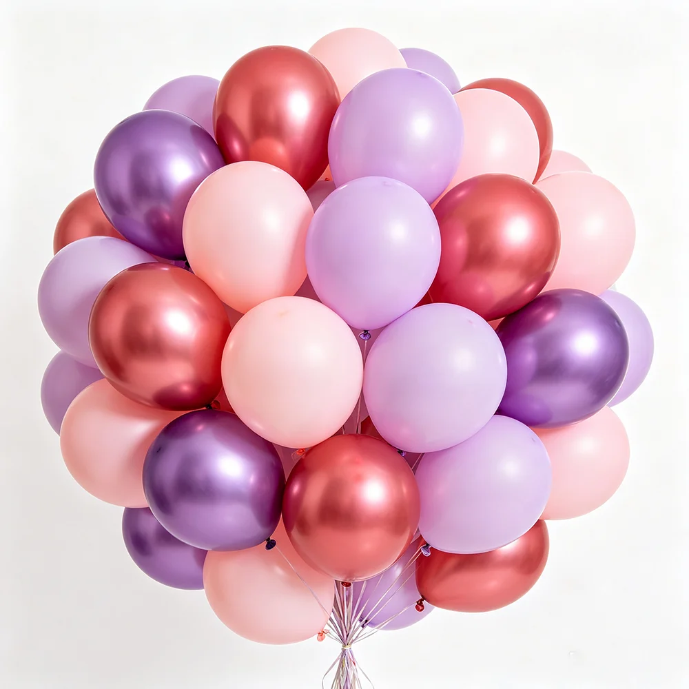60/70 Stück Rosa Lila Partyballons Rote Violette Metallic-Latexballons für Mädchen Geburtstag Hochzeit Partydekoration Babyparty – Detail 3