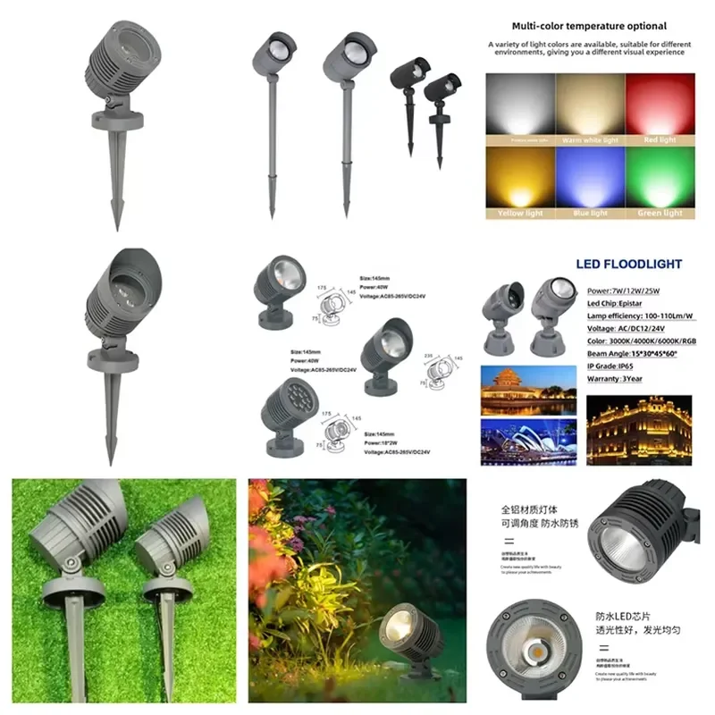 High Brightness Ultra-Slim DC LED Spotlight RGB COB Chip Aluminum Body IP65 Rating 3-Year Warranty for Garden Landscape