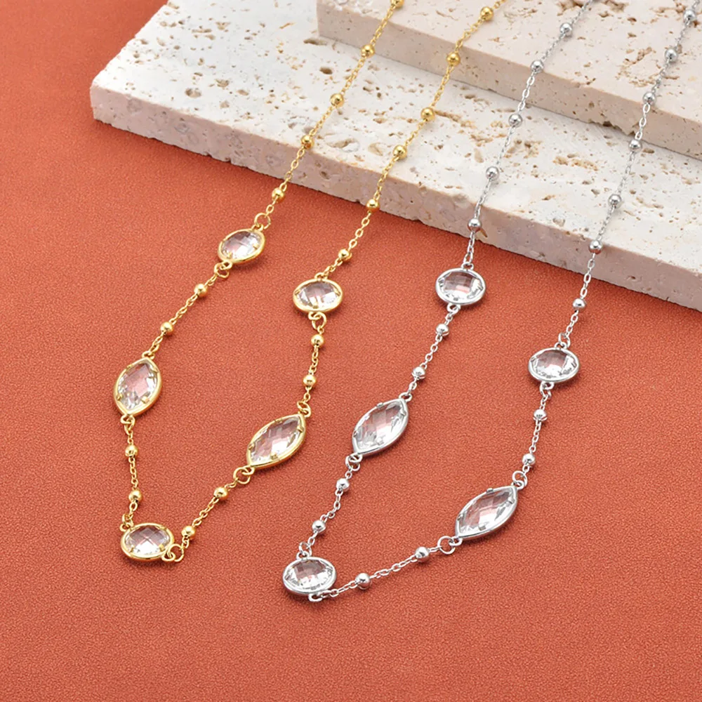 Lokaer Exquisite Augenform-Zirkon-Anhänger-Halskette aus Edelstahl für Damen, luxuriöser vergoldeter Hochzeits- und Bankettschmuck N26001