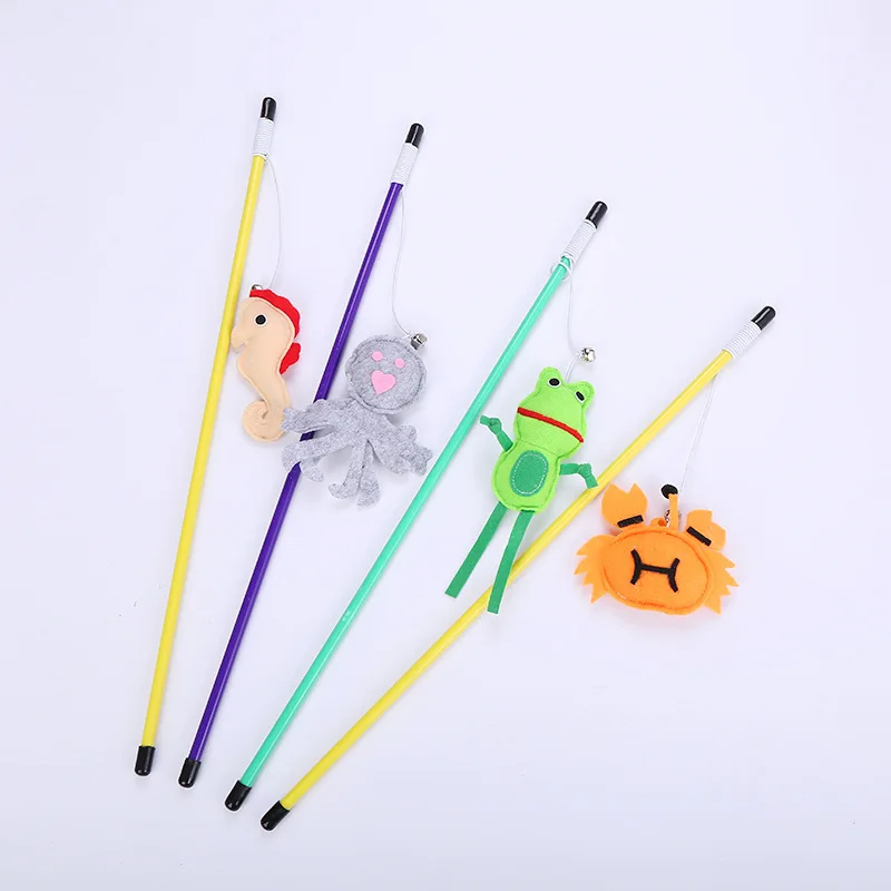 Pet Supplies Octopus Crab Teasing Cat Rod Plush Cartoon Sound Making Bell Teasing Cat Stick Training Interactive Cat Toy