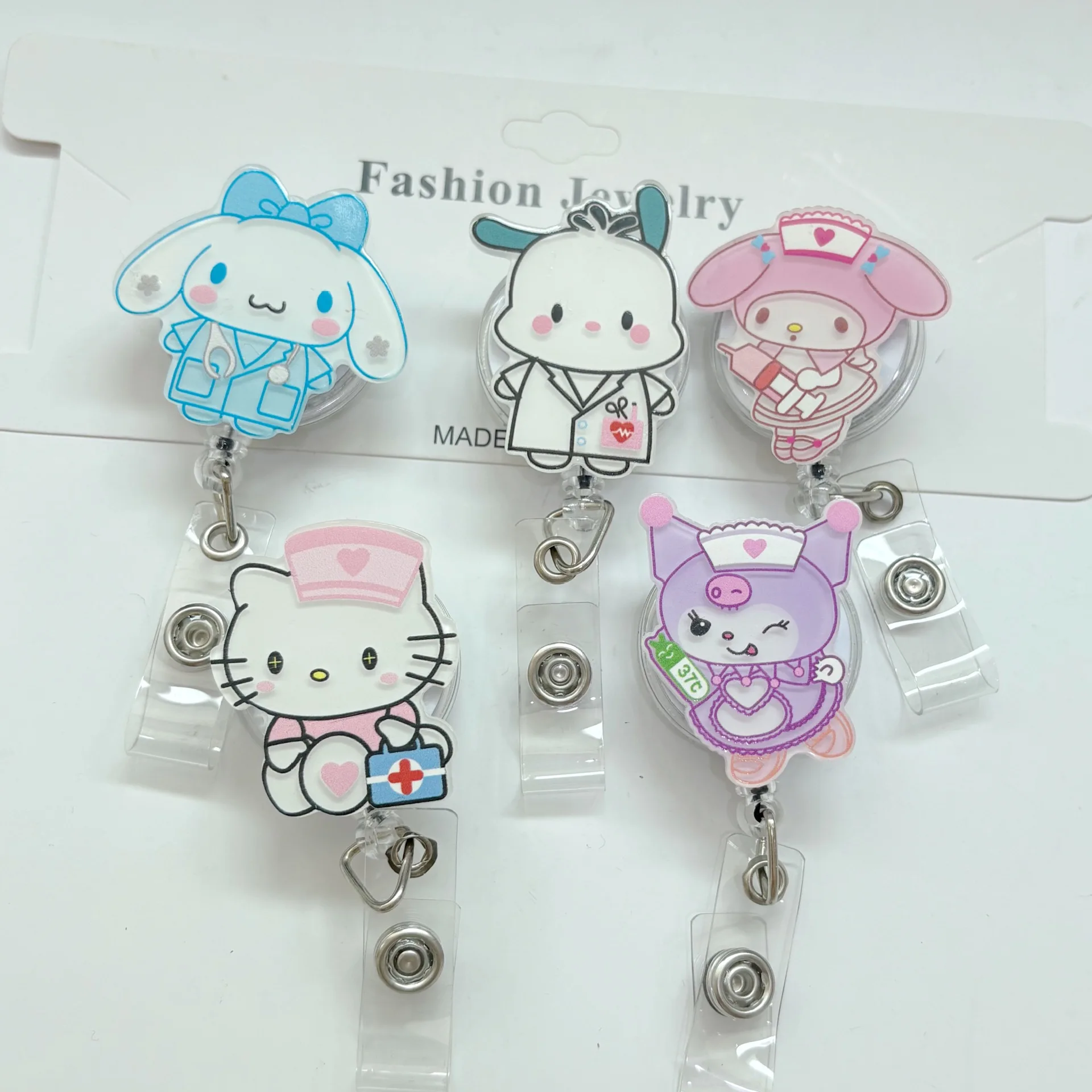 

New Cute Cartoon Kitty Retractable Buckle Easy-to-pull Buckle Nurse Lanyard Card Holder Student ID Work Card