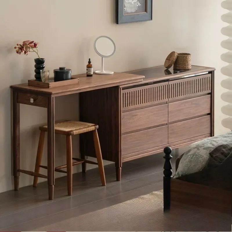 

Black walnut retro chest dresser integrated solid wood corner bedroom bedside French makeup table