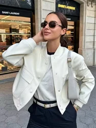 Bornladies Spring Autumn New Standing Collar Chic Large Pocket Women's Jacket Retro Cardigan Fashionable Office Lady Short Suit