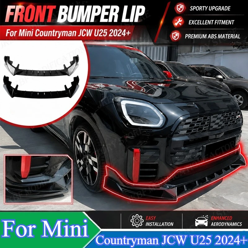 Auto-Untere Frontstoßstangenlippe für Mini Countryman JCW U25 2024+ Splitter Spoiler Karosserie-Kits Exterieur-Zubehör Tuning Autoteile