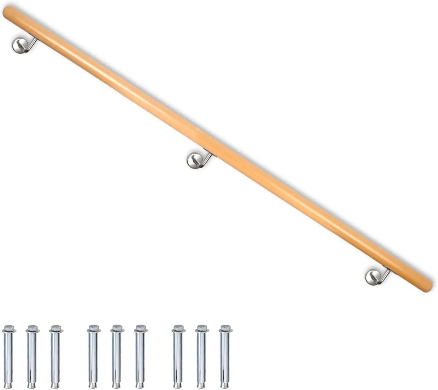 Holz Handlauf Treppengeländer Geländer for Treppe Wandhandlauf Wand seitliche Montage Auswahl Länge 80-500 cm, Länge: 150 c