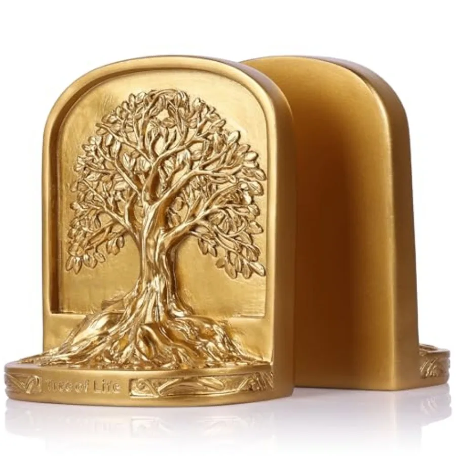 

Tree of Life Bookends Set, 2 Decorative Bookends for Shelves or Bookcase, Non-Skid Heavy Bookends for Desktop Shelf Decor, Libr