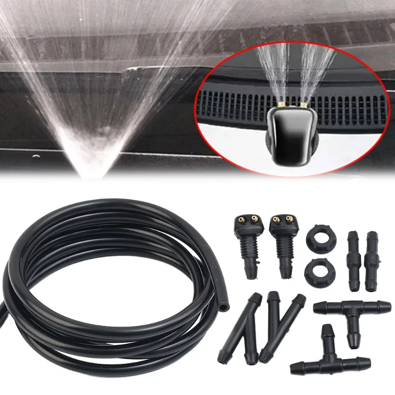 

Car Windshield Wiper Spray Hose Set Auto Cleaning Wipers Adjustable Nozzle 2/1M Rubber Water Spray Hose I T Y Splitter Connector