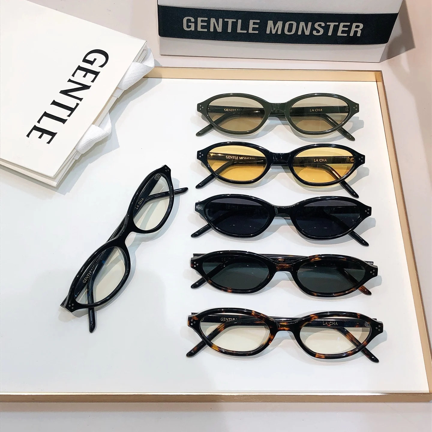 GENTLE MONSTER LA CHA Gafas de sol con montura de acetato para hombre, marca de diseñador de alta gama, gafas clásicas Uv400 para mujer con estuche