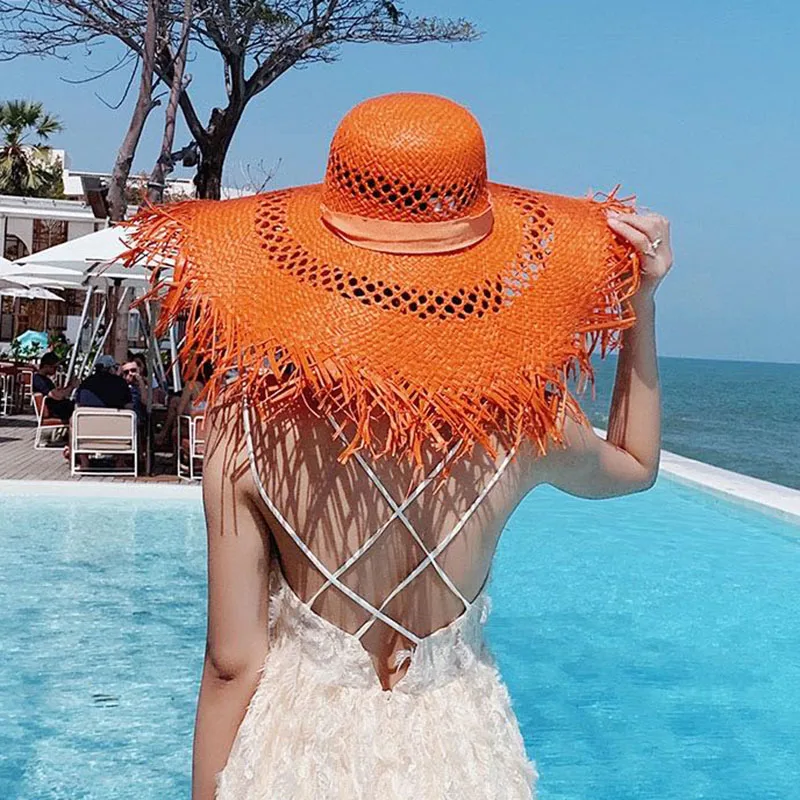 

2022 Fashion Ladies Oversized Beach Hat Colorful Summer Sun Hat for Women Big Brim UV Floppy Hat Foldable Straw Hat Dropshipping