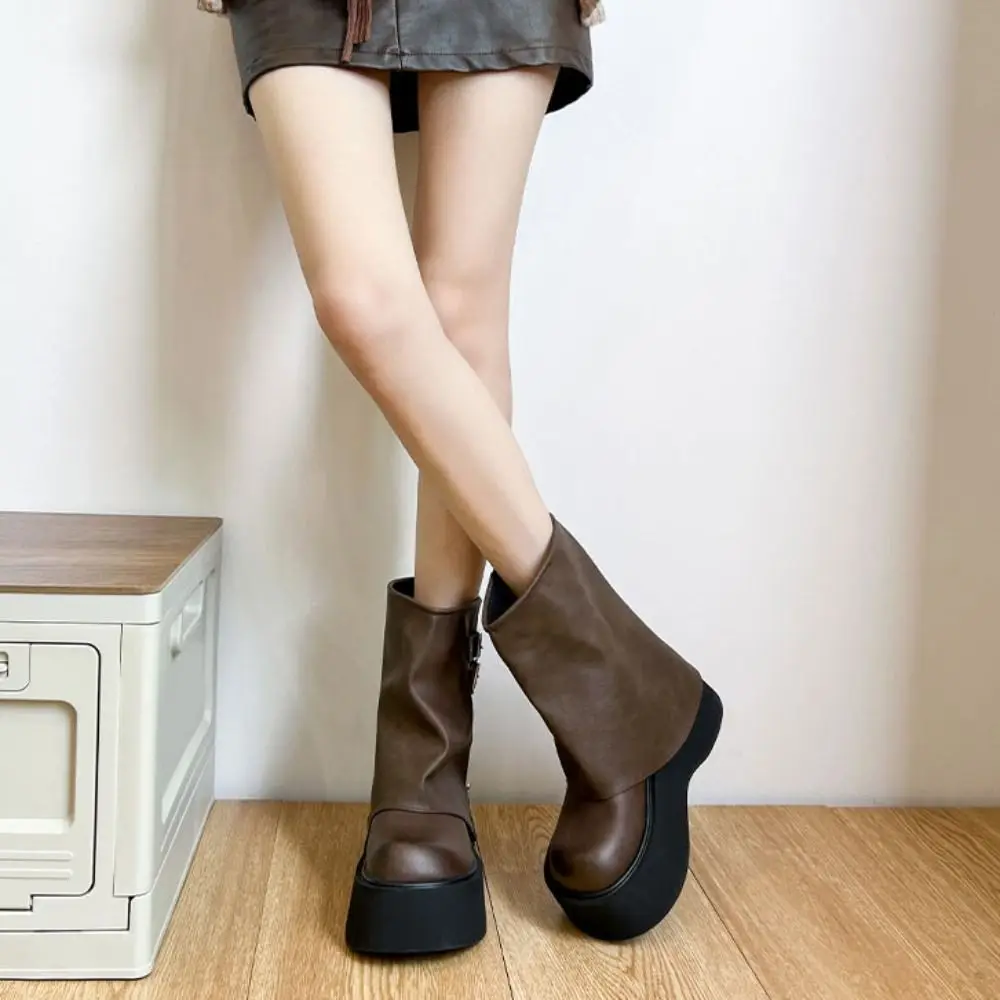 Botas de Motera para Mujer, Diseño Moderno, con Plataforma y Hebilla, Botas Altas hasta la Rodilla, Estilo Harajuku, Botines Gladiador de Caña Media para Chicas