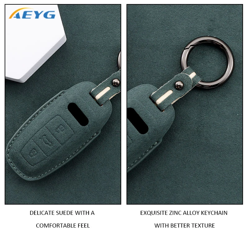 Leather Car Key Case Cover Shell Fob For Audi A6 A7 A8 E-tron Q5 Q8 C8 D5 Golden Edge Keyless Holder Fob Keychain Accessories