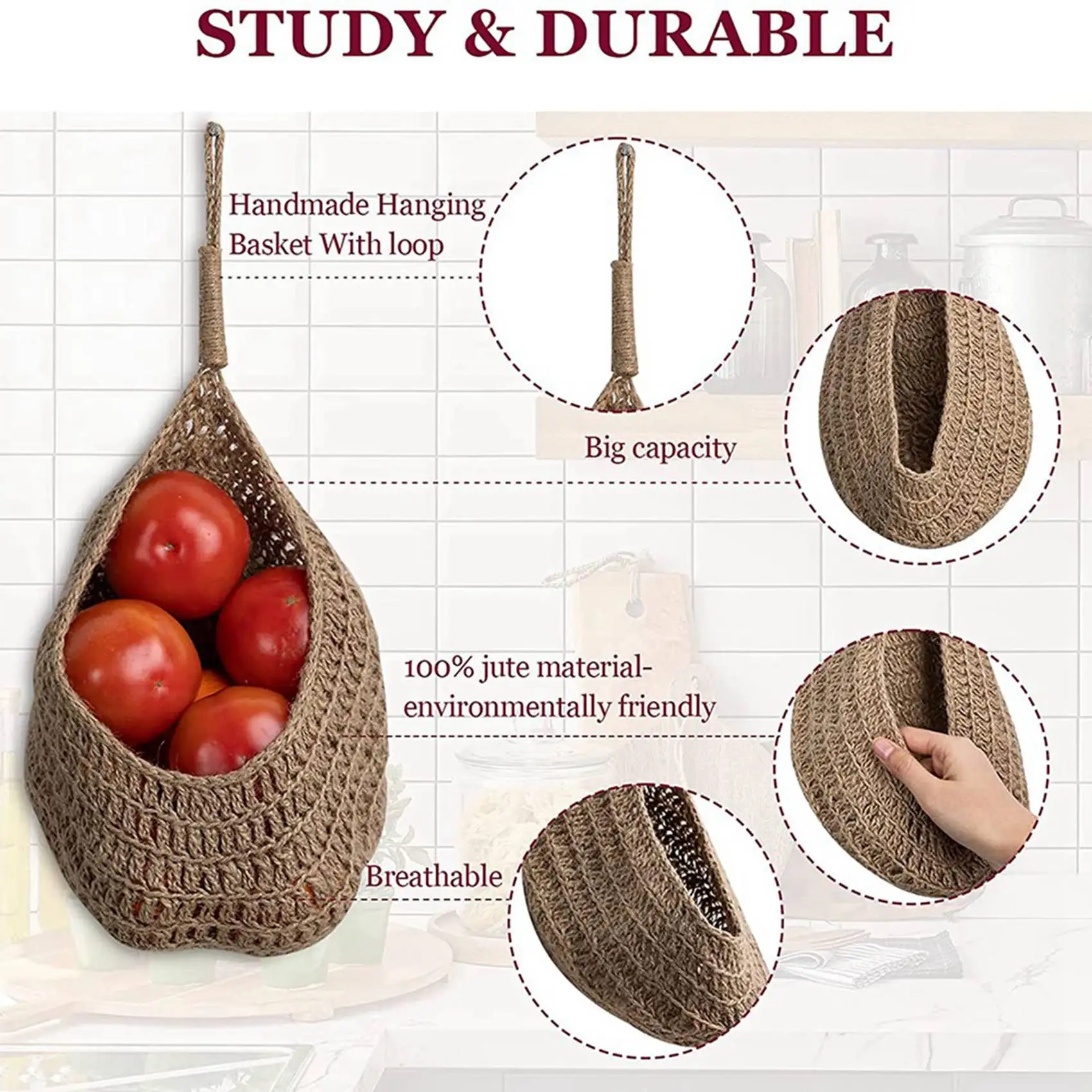 BAAJ-Twine Onion Basket Hanging For Pantry, Potato Garlic Onion Pantry Storage Baskets, Boho Wall Baskets 4Pcs