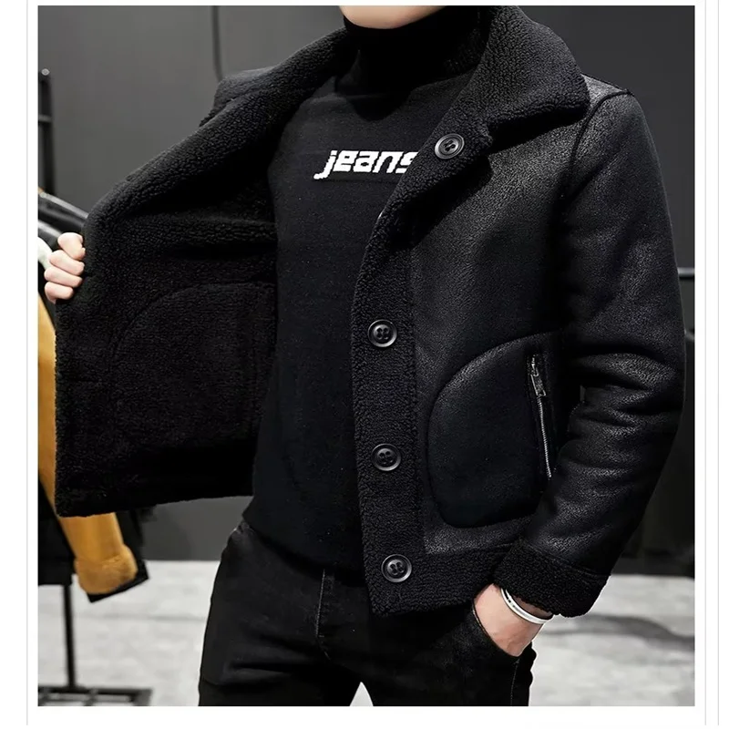 2023 Autumn and Winter New Men\'s Fashion Trend Suede Double Sided Leather Coat Jacket Men\'s Leisure Tourism Warm Coat