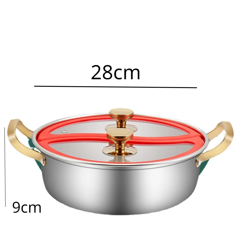 304 Stainless Steel Double-flavor Hot Pot with Lid Thickened Double Ear Soup Pot Household Induction Cooker Double Flavor HotPot