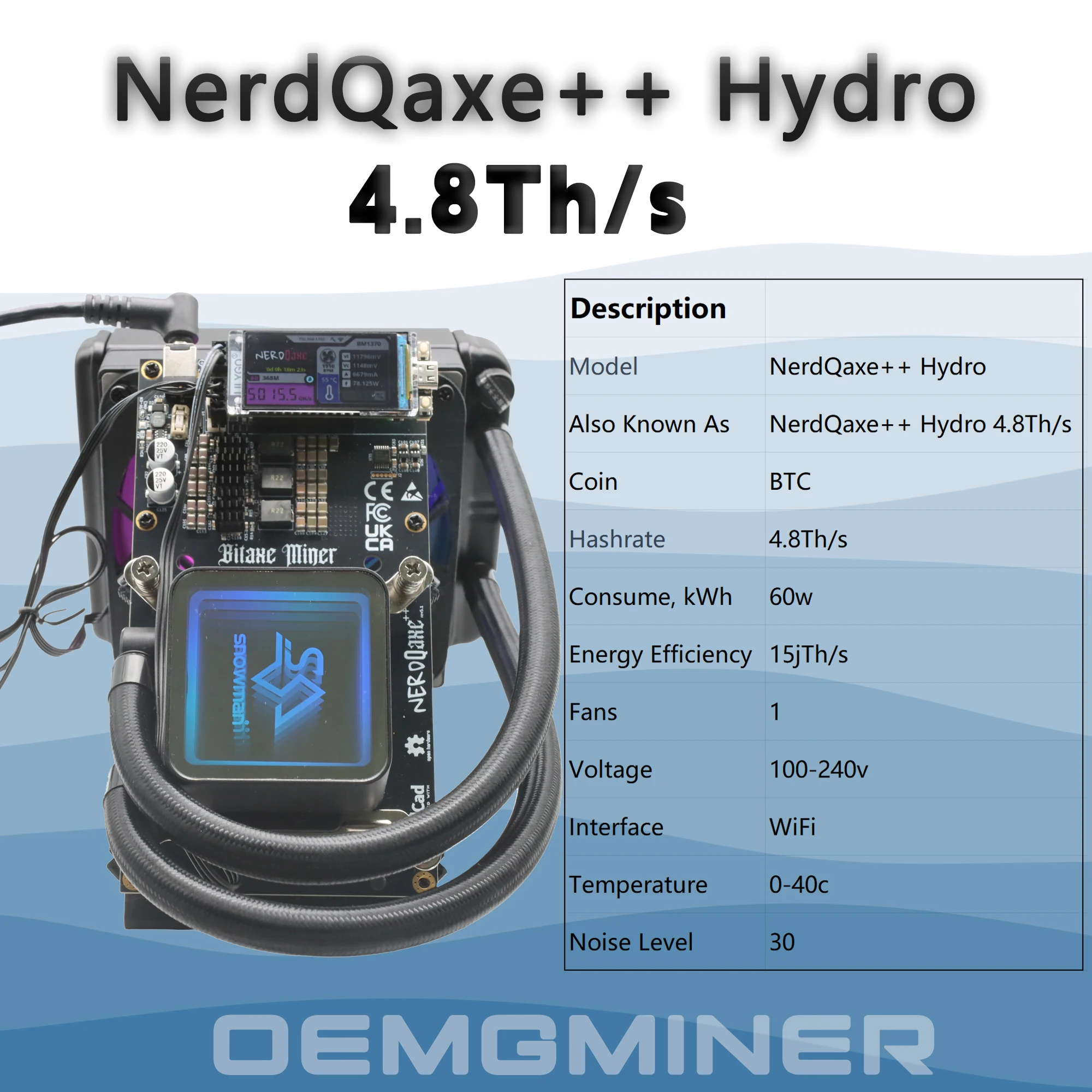 新しい Bitaxe Miner NerdQaxe++ 4.8Th/s BTC コインマイニングマシンハイドロ液体クーラービットコイン Asic Miner 電源付き