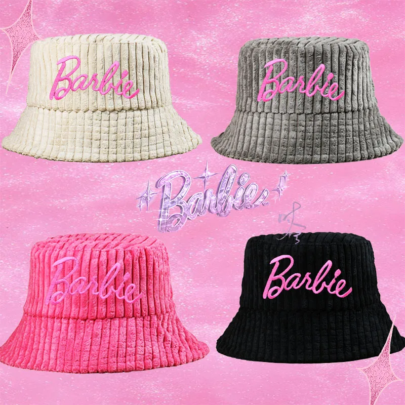 

Barbie Coarse Striped Corduroy Hats Kawaii Fisherman's Hat Winter Warming Caps Stylish Movie Trendy Lovely Girls Gift Fashion