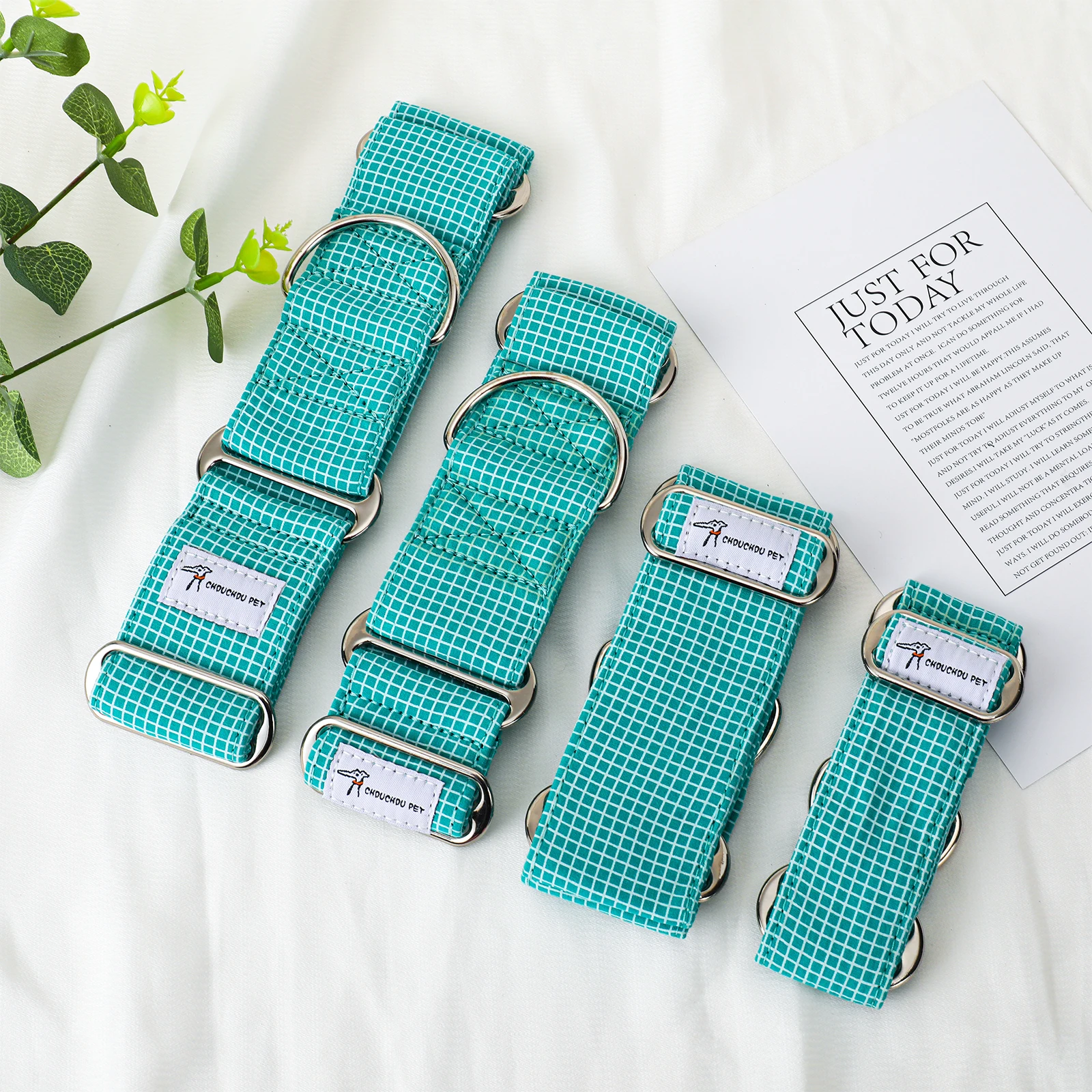 Verstellbarer Weicher Baumwollhalsband für Italienische Windhunde im Sommer Frühling Blau Rosa Kariert Outdoor-Zubehör für Große Hunde im Herbst – Detail 4