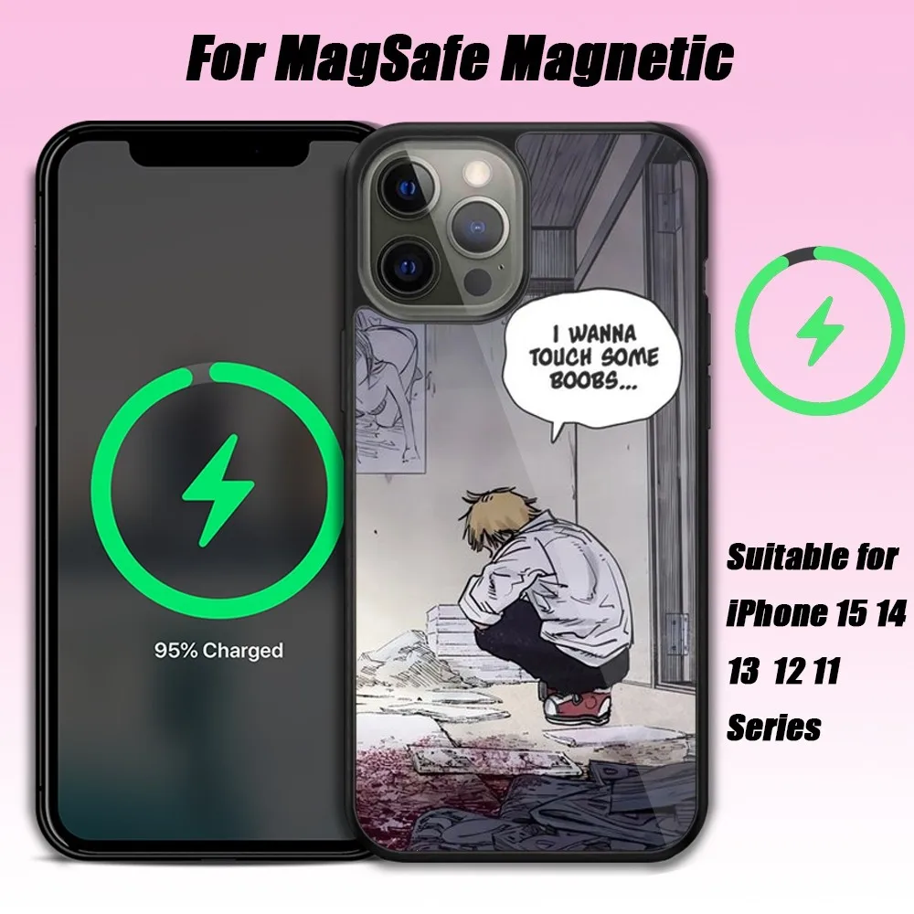 Chainsaw Man I Wanna Feel Some Tits Phone Case For iPhone 15 14 13 12 11 Pro Max Plus Phone Magnetic for Macsafe Cases Cover