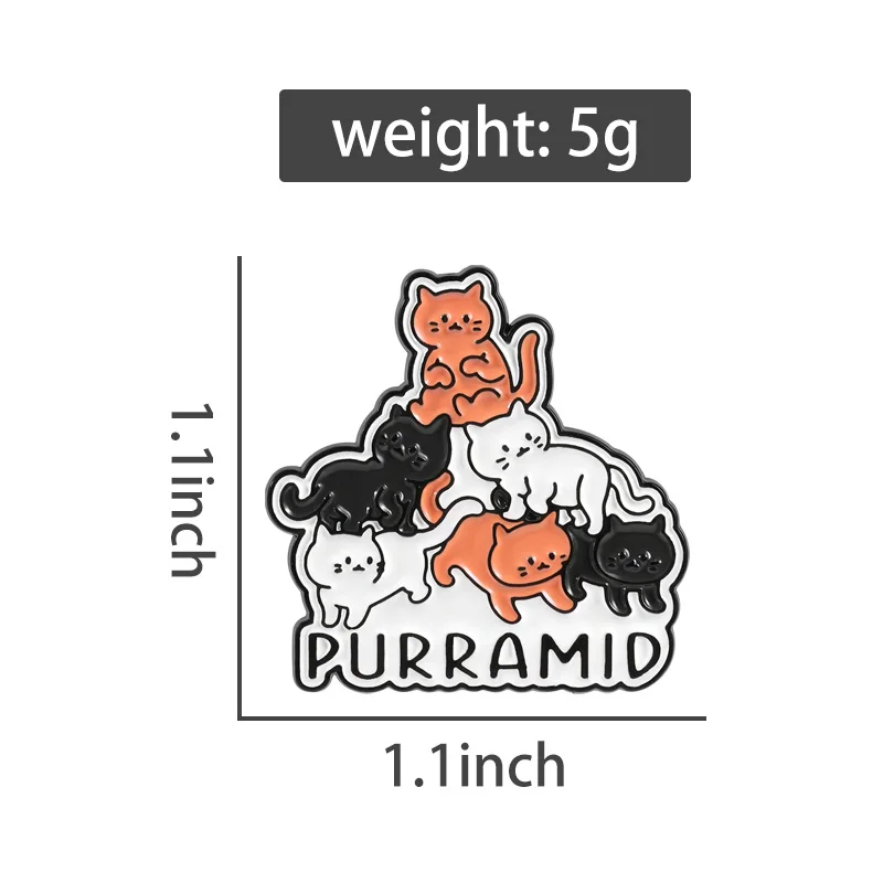 Cute Cat Purramid Pyramid Enamel Pin Funny Cat Pet Pun Stacking Alloy Brooches Backpack Lapel Badge Jewelry Gift for Cat Lovers