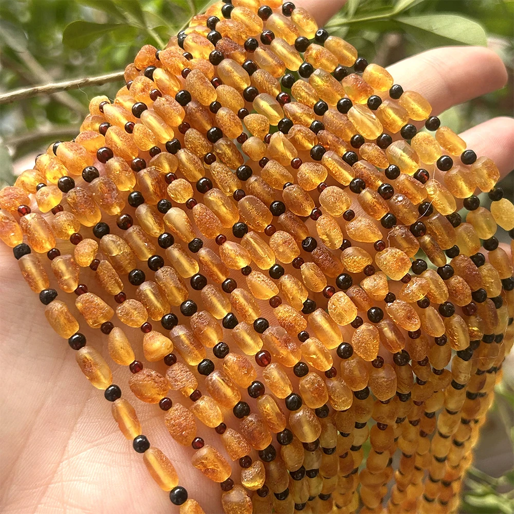 

Natural Rough Stone Irregular Baltic Amber Nuggets Beads 4x5mm-5x7mm + Round Beads 2-3mm, For Women Bracelets Gift