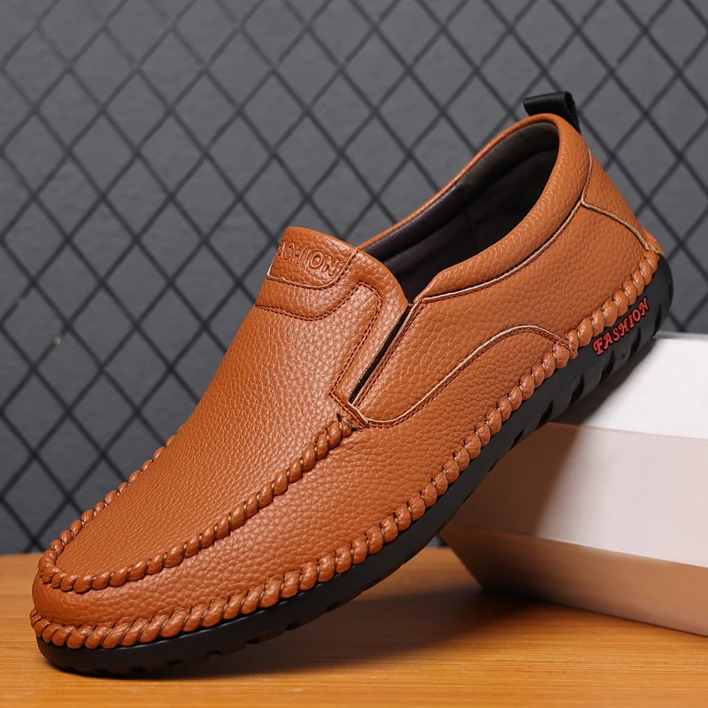 

New large-sized men's leather shoes - two-layer genuine leather casual business formal shoes - men's loafers