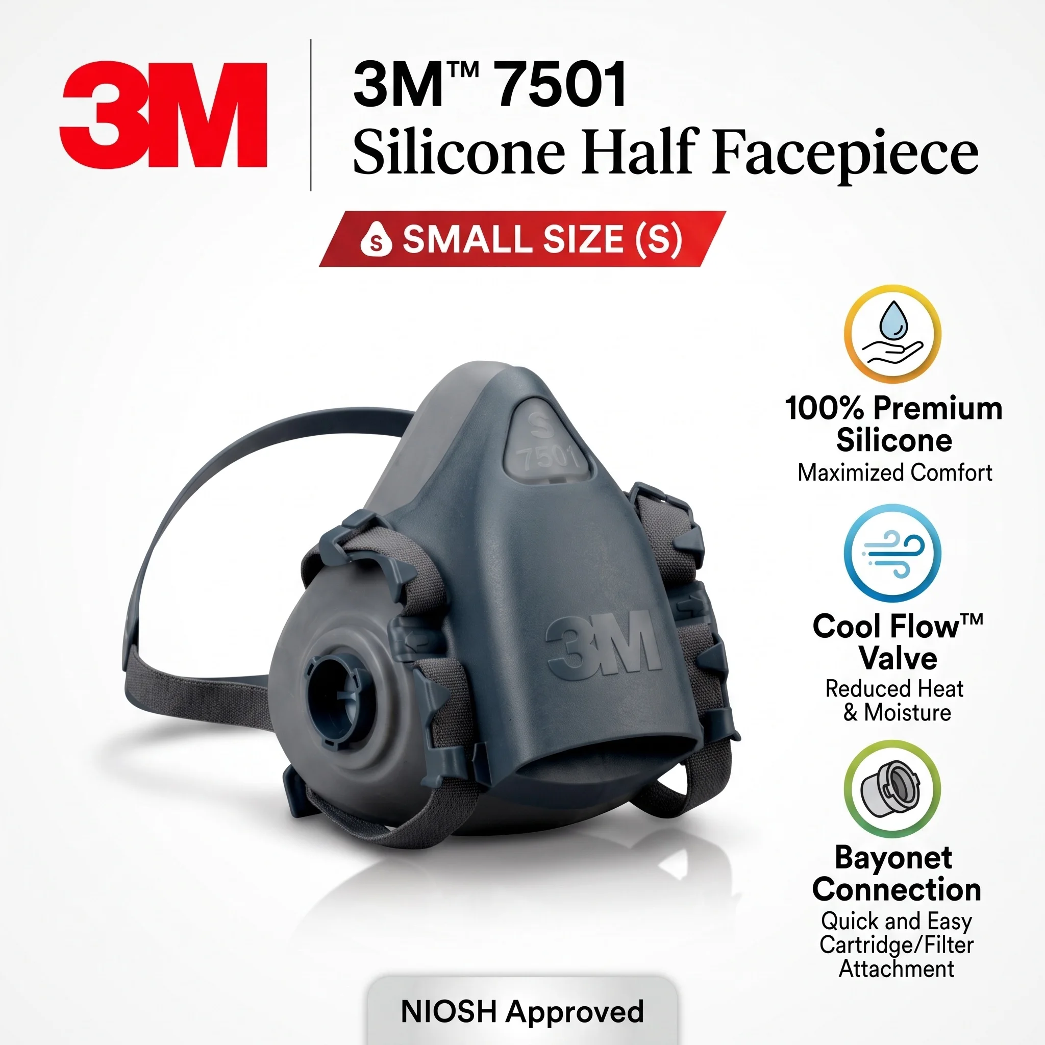 3M 7501 Originales Half Mask Gas Face Respirator Single Filter Paint Airbrush Spraying For Resin Respiratory Protection Working