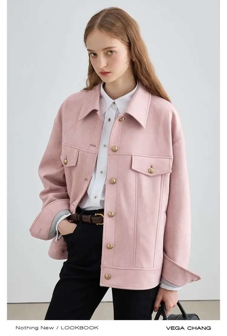 2025년 신상 여성 숏 재킷 스웨이드 크롭 탑 아메리칸 레트로 루즈핏 가을 캐주얼 빈티지 스타일 청년 패션