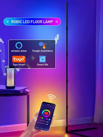 180cm RGBIC Smart Corner Floor Lamp, Tuya App & Remote Control, Adjustable Colors & Effects, Atmospheric Standing Light for Home