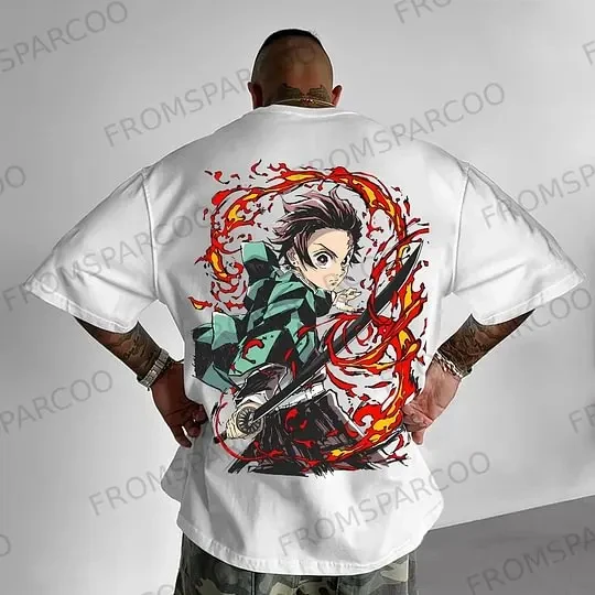 鬼滅の刃 Tシャツ ブラック コットン 半袖 トップス 竈門炭治郎 背面プリント 水呼吸 炎デザイン メンズ 2025