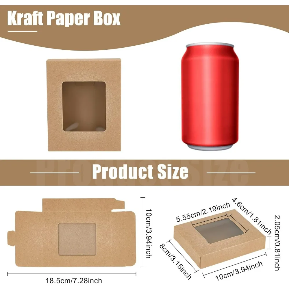 30PCS 4x3x0.8inch Kraft Paper Boxes with Clear Window Rectangle Foldable Paper Gift Box for Party Favor Treats and Jewelry