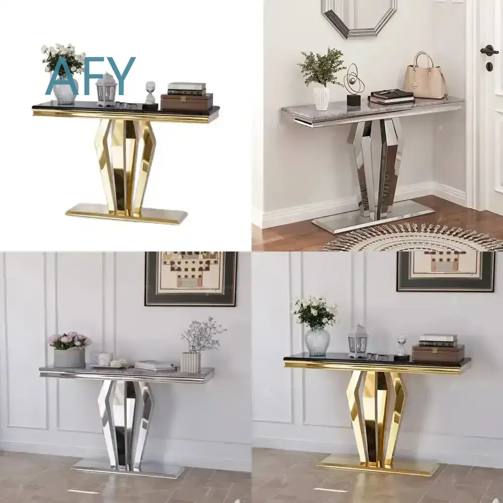 Italian Light Luxury Entrance Marble Living Room Small Apartment Stainless Steel Wall Mounted Modern Simple Rock Slab Table