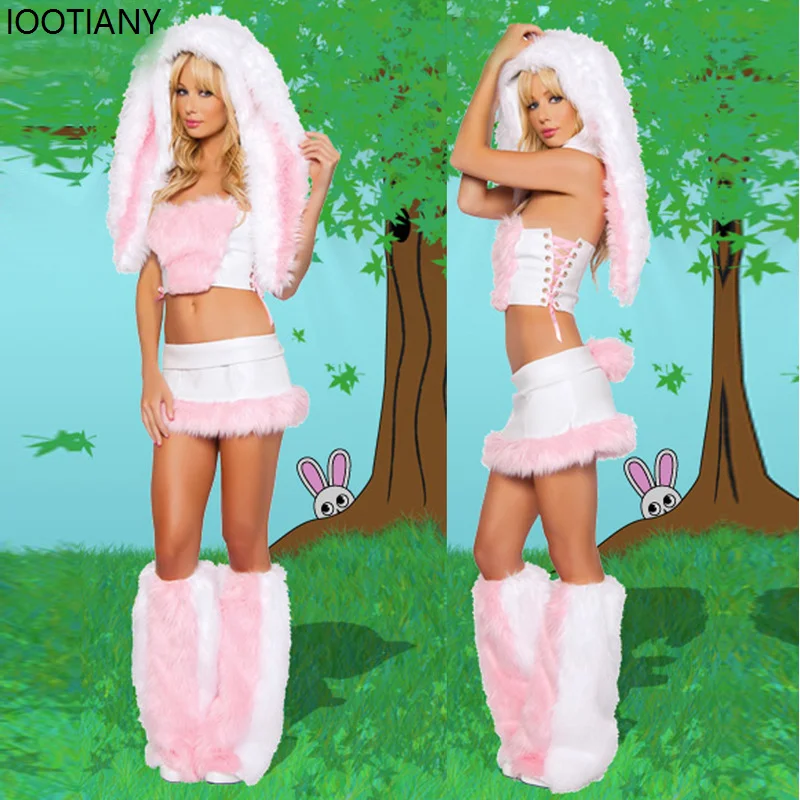 Women Sexy Furry Cartoon Animal Cosplay Costumes Anime Rabbit Fox Catwoman Fancy Dress Carnival Party Stage Performance Dress Up