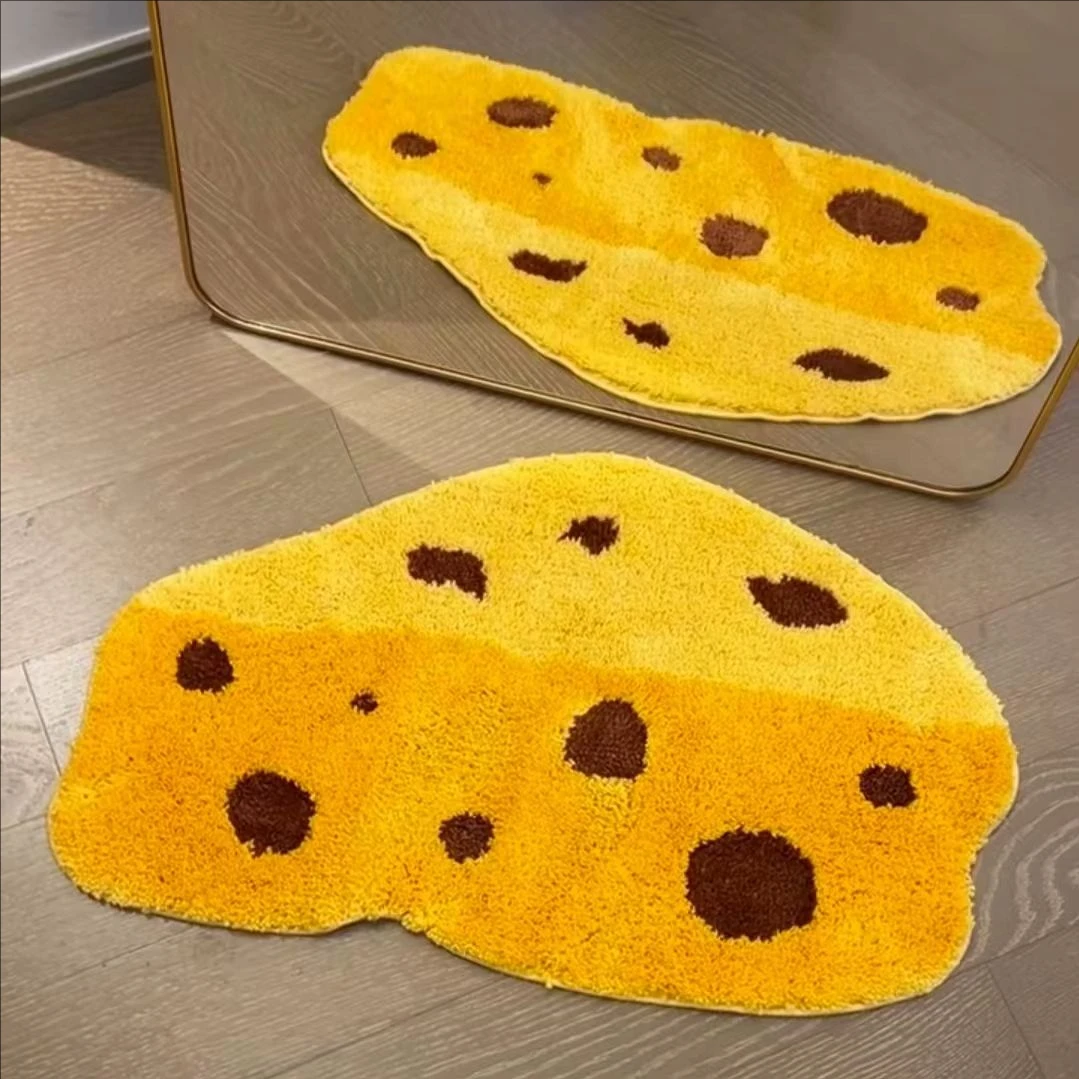 

Cartoon Cheese Rug Tufted Soft Flocking Living Room Floor Mat Soft Non-Slip Children's Bedside Bedroom Bed Blanket Home Decor