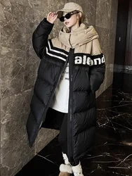 Long Thickened Down Jacket Women Winter New High Quality Striped Colorblock Top Korean Loose Warm White Duck Puffer Coat Female