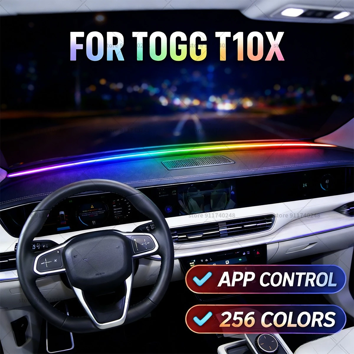 

For TOGG T10X Automotive decoration light strip,colorful acrylic front windshield soundproofing strip,ambience light