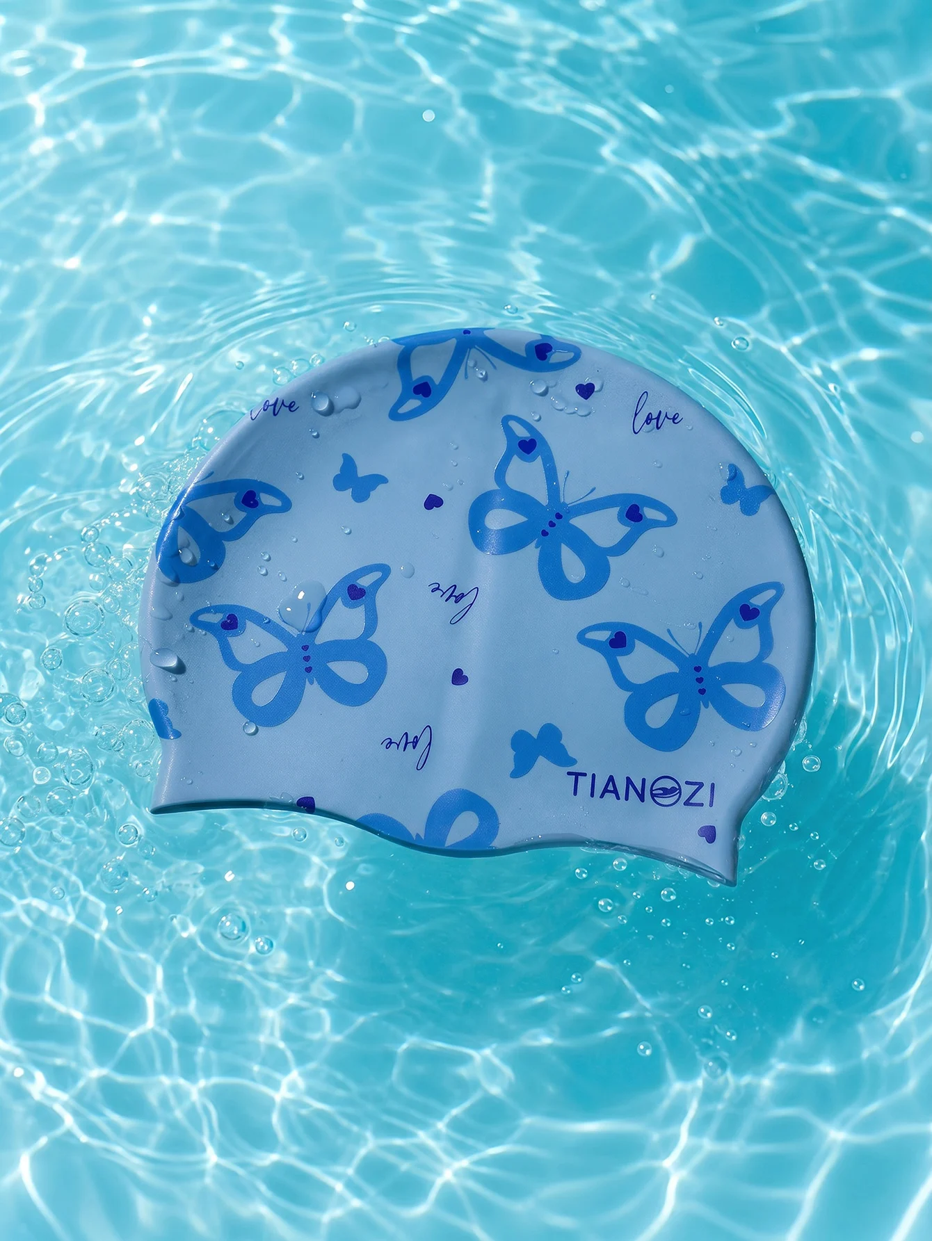 Male and female silicone swimming caps with butterfly full print pattern, high elasticity, waterproof and anti slip integrated m