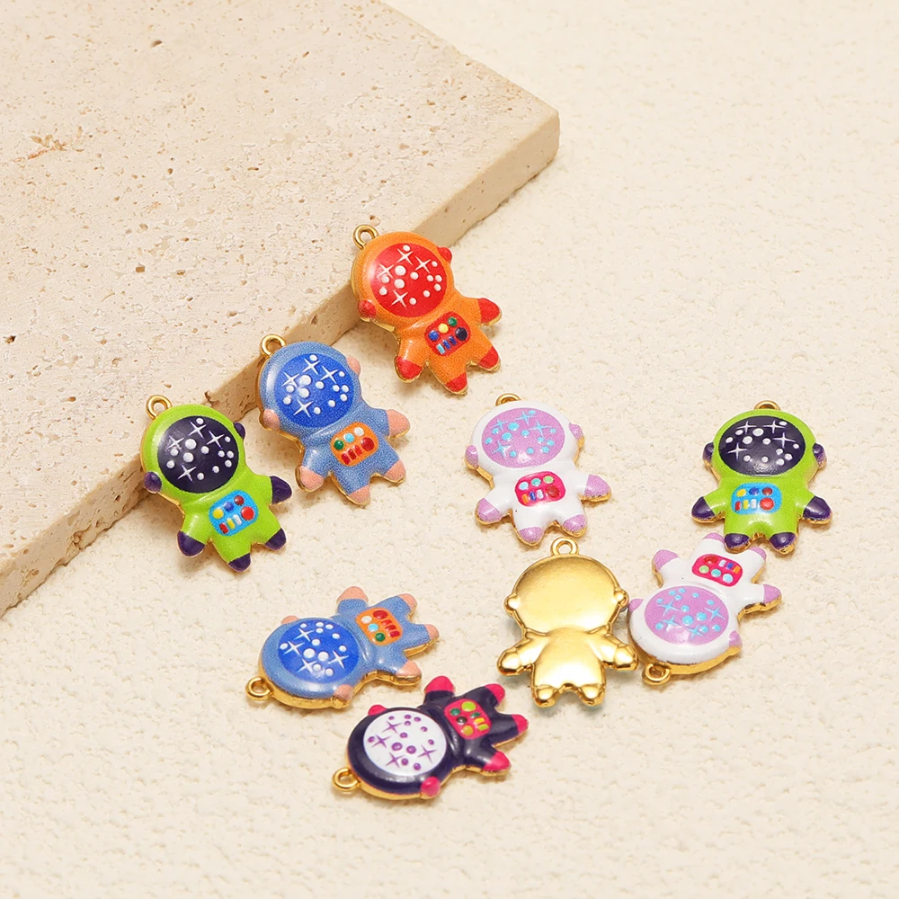 4pcs Stainless Steel Cute Enamel Spaceman Pendants Astronaut Charms for Earrings Necklaces Findings DIY Children Jewelry Making