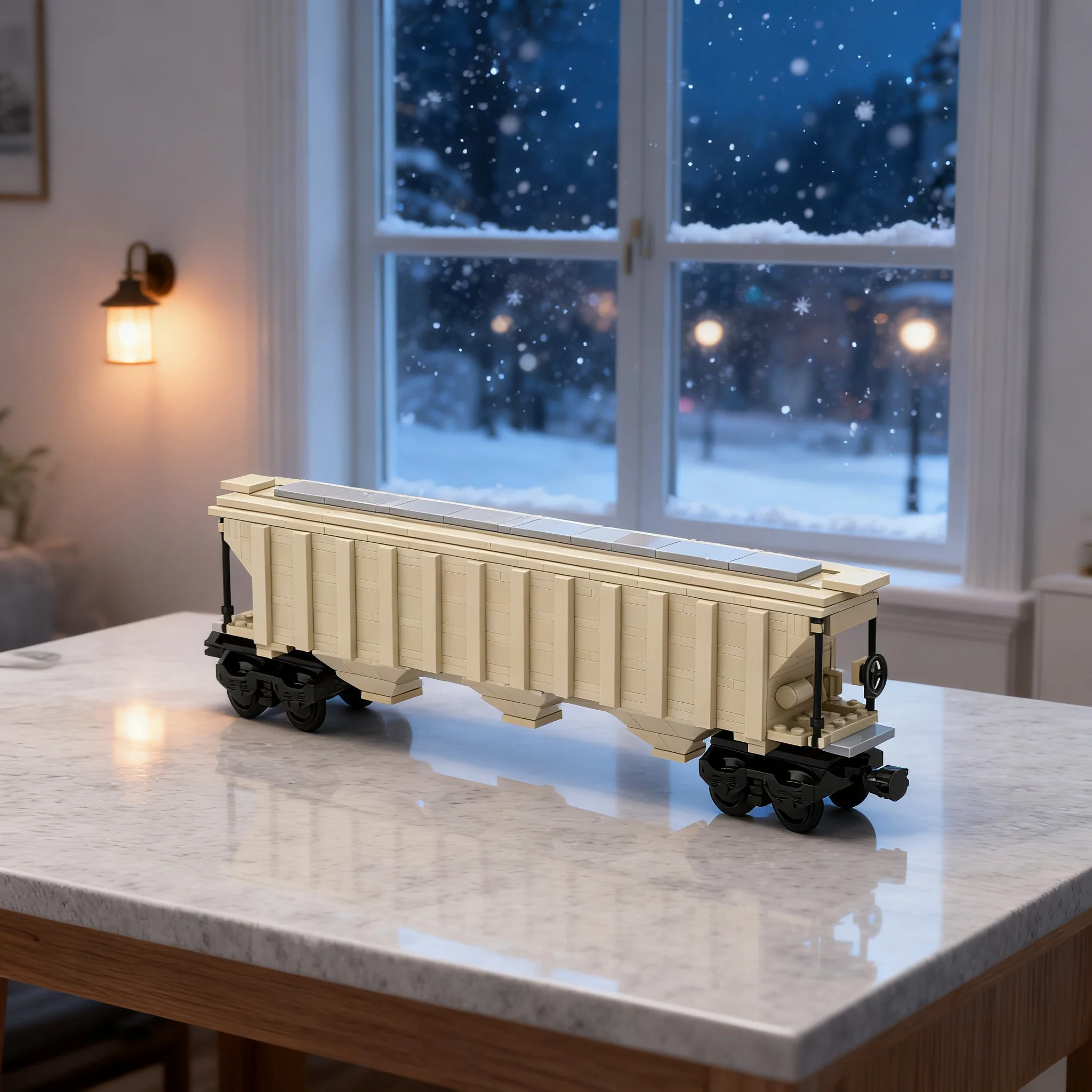 518pcs MOC Train 3-Bay Covered Hopper Rib-Sided Model Building Blocks Toy Craft Art Birthday Education DIY Display Idea Assemble